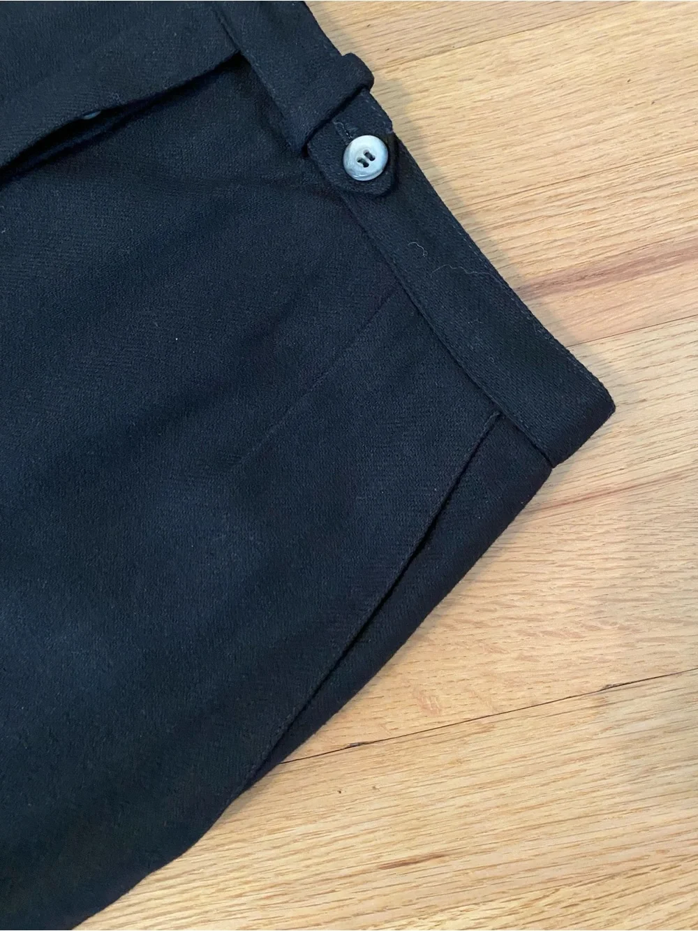 Vintage Evan-Picone Black Wool Blend Button Front Midi Skirt ILGWU